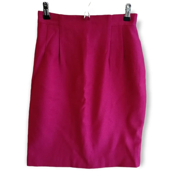 Vintage Magenta 100% Pure Virgin Wool Skirt with Pockets and Pleats 6 - Picture 1 of 16